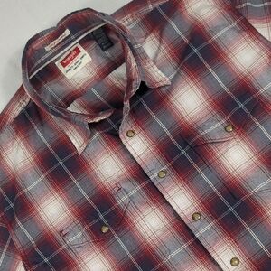 Wrangler Western Pearl Snap Red‎ and Blue Plaid Long Sleeve Men's Shirt Size XL